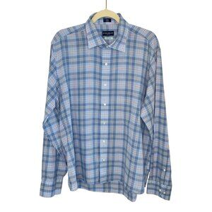 Peter Millar Summer Chambray Blue Plaid Button Down Shirt, XL
